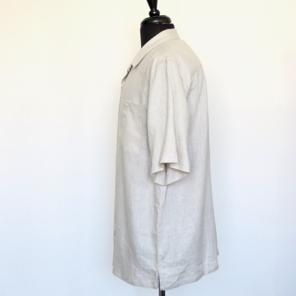 NEW! Bruno Pure 100% Linen Button Front Shirt Short Sleeve khaki Tan SZ L - Picture 2 of 5